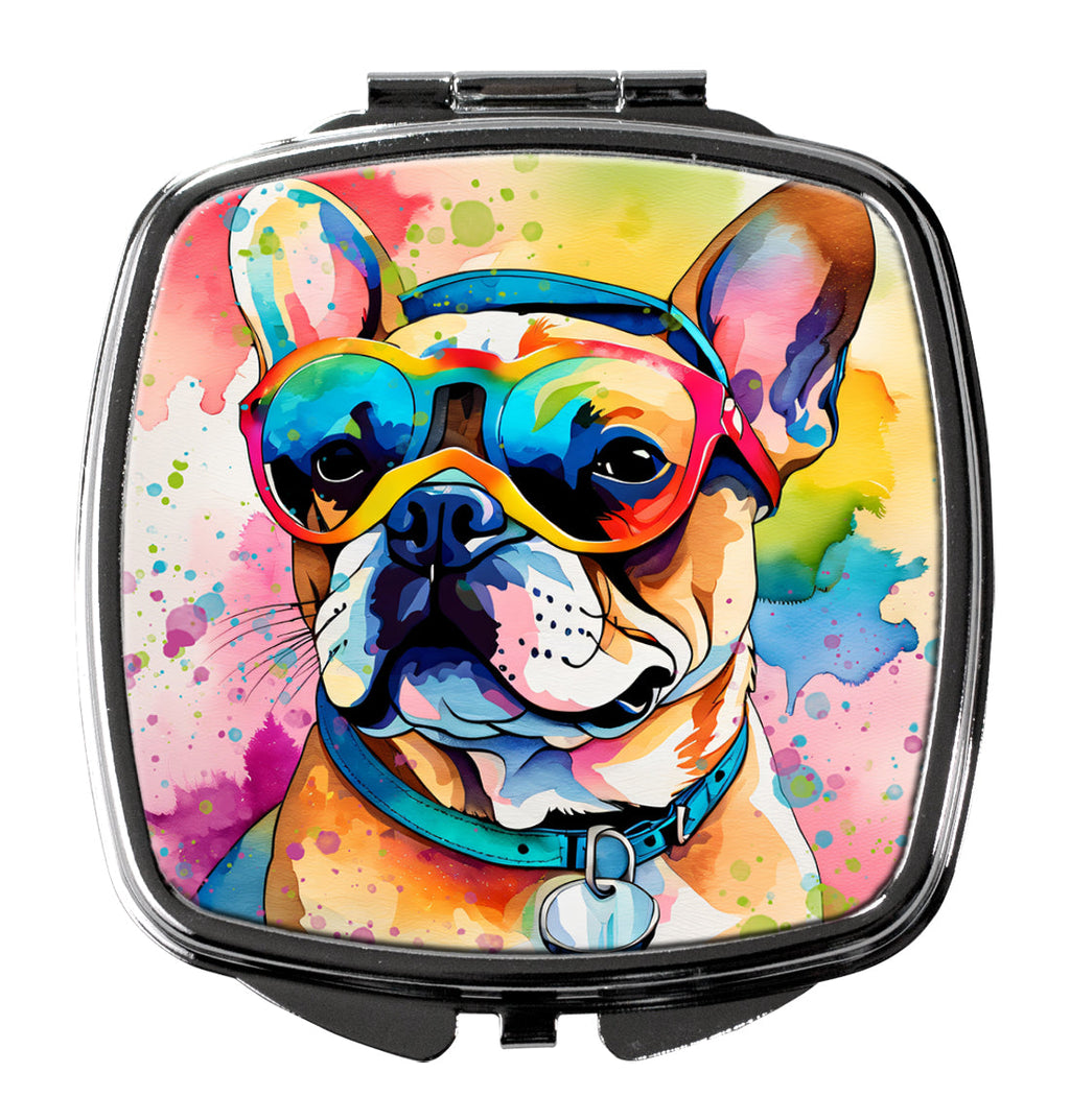 French Bulldog Hippie Dawg Compact Mirror Decorative Travel Makeup Mirror for Women Girls Gifts Pocket Makeup Mirror Folding Handheld