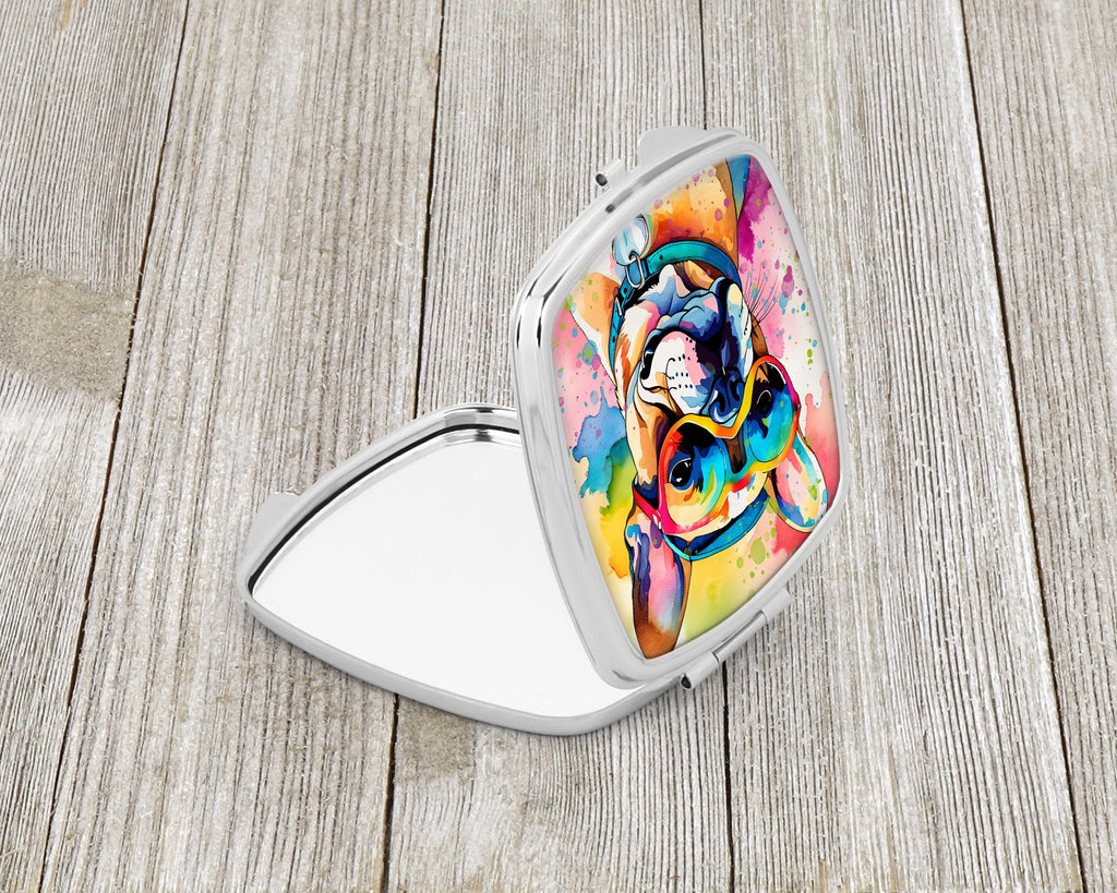 French Bulldog Hippie Dawg Compact Mirror Decorative Travel Makeup Mirror for Women Girls Gifts Pocket Makeup Mirror Folding Handheld