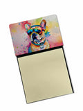 French Bulldog Hippie Dawg Watercolor Sticky Note Holder Refillable Dispenser Desk Accessory 3x3 Pad Gift
