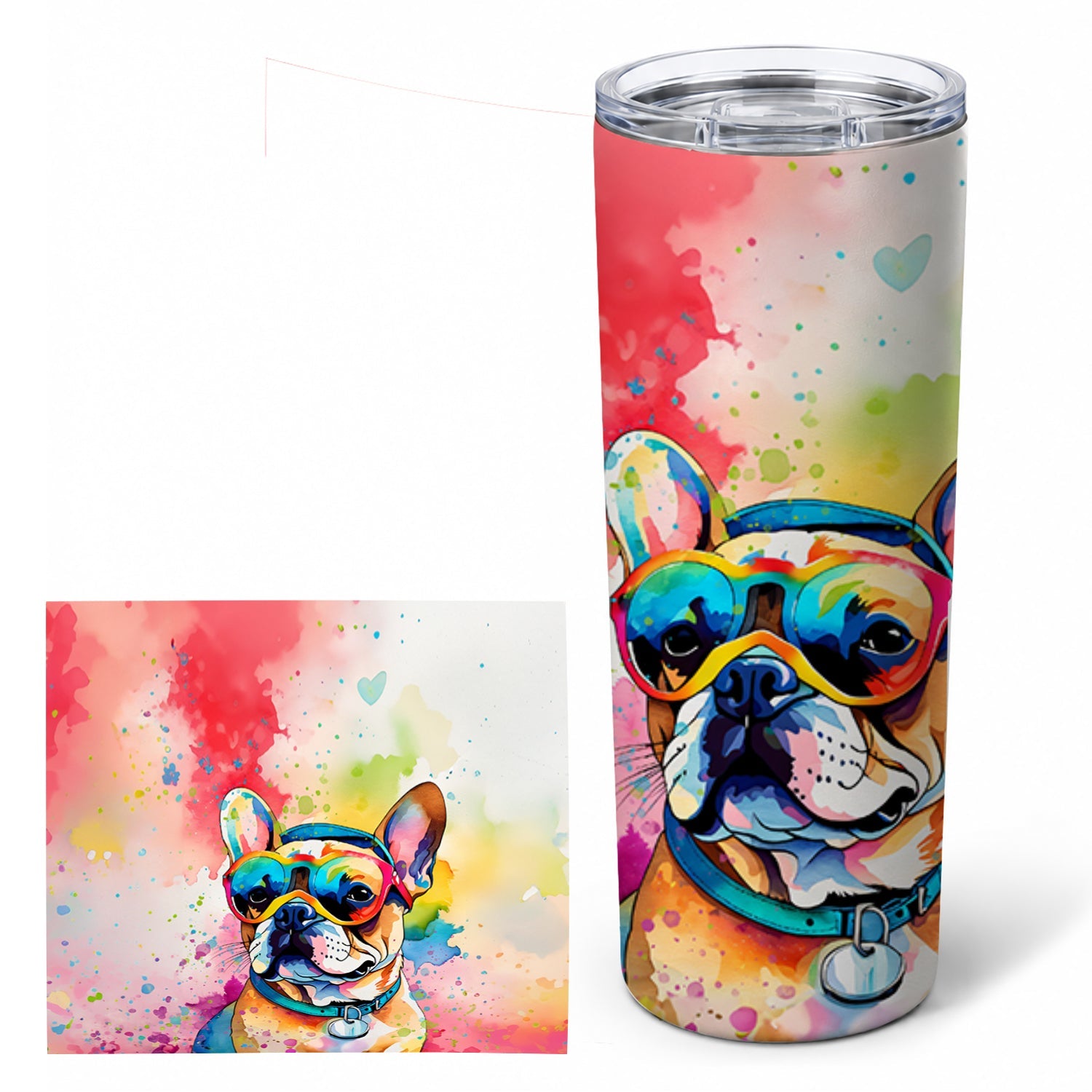 French Bulldog Hippie Dawg Stainless Steel Skinny Tumbler 20 oz Vacuum Double Walled Reusable Insulated Travel Cup