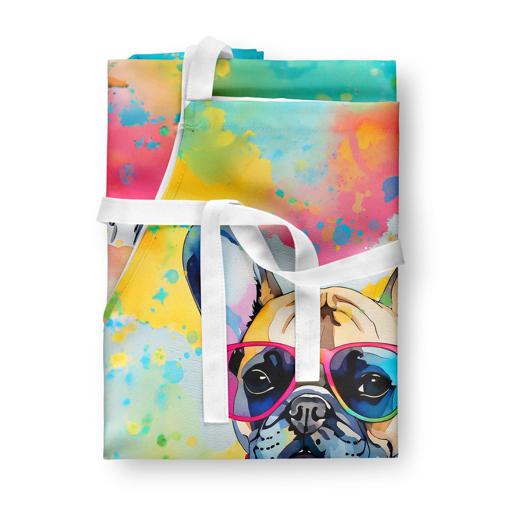 French Bulldog Hippie Dawg Apron Cooking Kitchen Server Baking Crafts Gardening for Adult Women Men, Unisex, Large, Multicolor