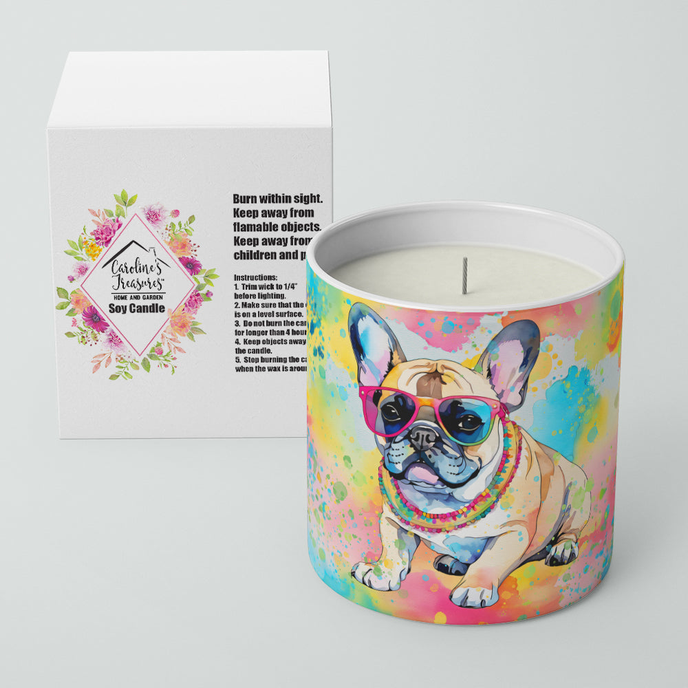 French Bulldog Hippie Dawg Decorative Soy Candle Nature Soy Wax Essential Oil Home Decor Ideal for Bedroom Kitchen Bath Office Gift, 10 oz
