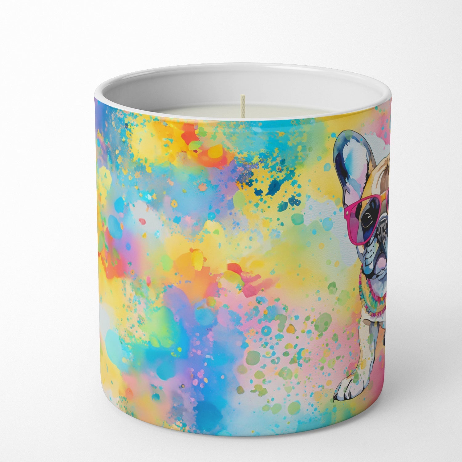 French Bulldog Hippie Dawg Decorative Soy Candle Nature Soy Wax Essential Oil Home Decor Ideal for Bedroom Kitchen Bath Office Gift, 10 oz