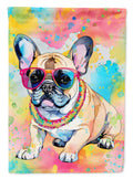 French Bulldog Hippie Dawg House Flag 28x40 Porch Sleeve Pole Decorative Outside Yard Banner Artwork Wall Hanging, Polyester