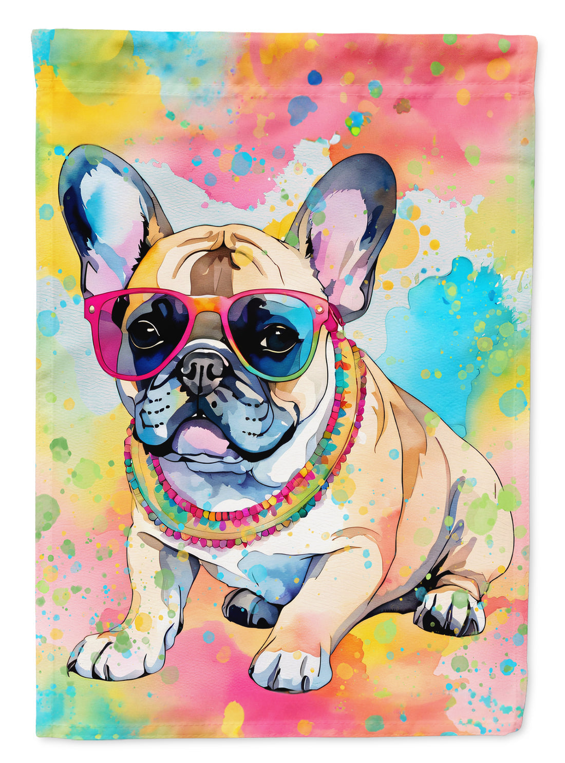 French Bulldog Hippie Dawg House Flag 28x40 Porch Sleeve Pole Decorative Outside Yard Banner Artwork Wall Hanging, Polyester