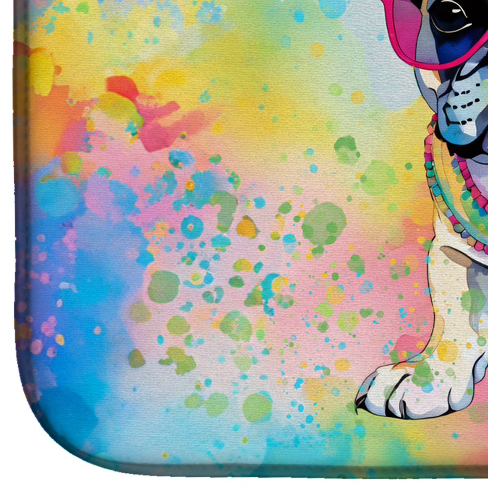 French Bulldog Hippie Dawg Dish Drying Mat Absorbent Dish Drying Mat Pad for Kitchen Counter Dish Drainer Mat for Countertop, 14 x 21", Multicolor