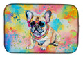French Bulldog Hippie Dawg Dish Drying Mat Absorbent Dish Drying Mat Pad for Kitchen Counter Dish Drainer Mat for Countertop, 14 x 21", Multicolor