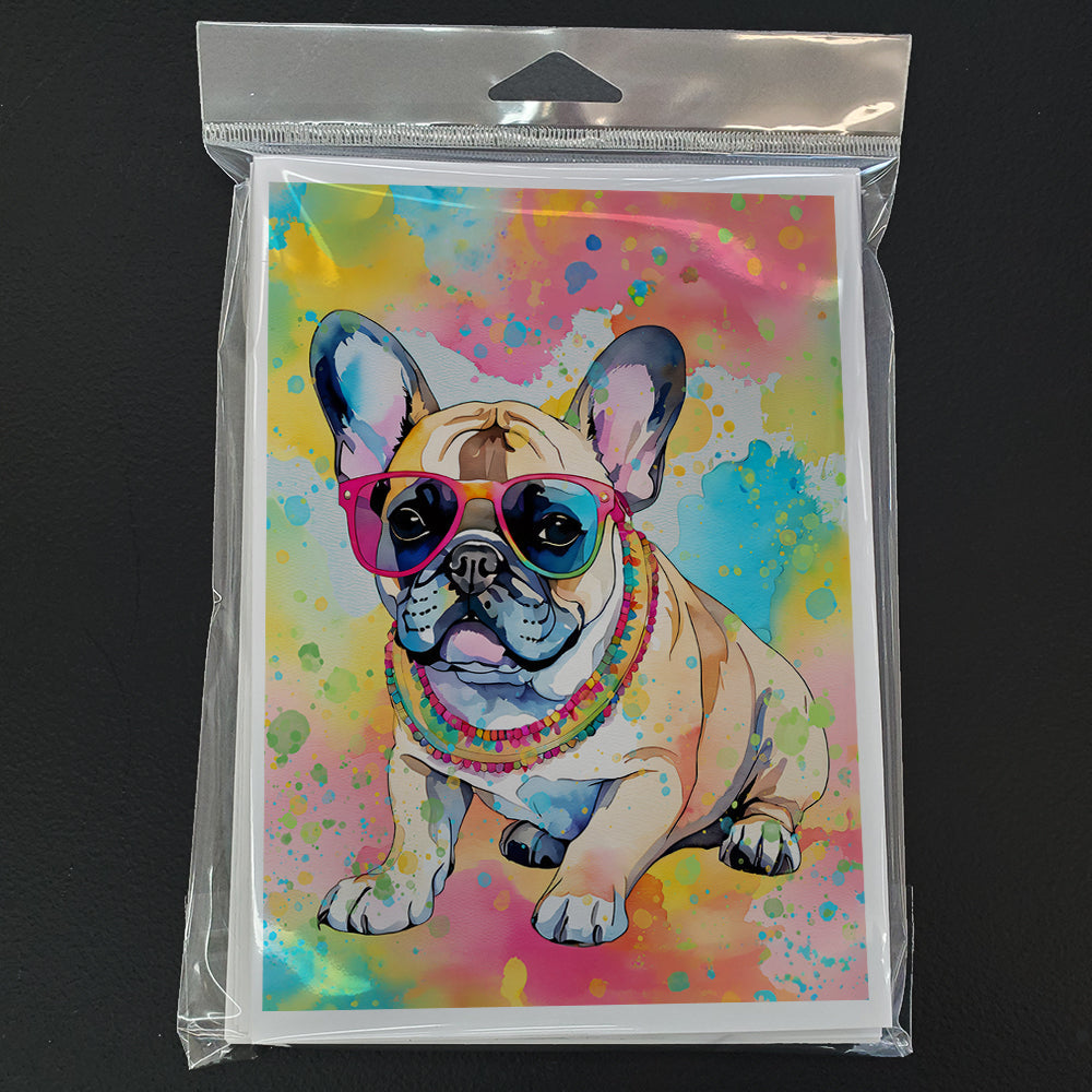 French Bulldog Hippie Dawg Greeting Cards Pack of 8 Blank Cards with Envelopes Whimsical A7 Size 5x7