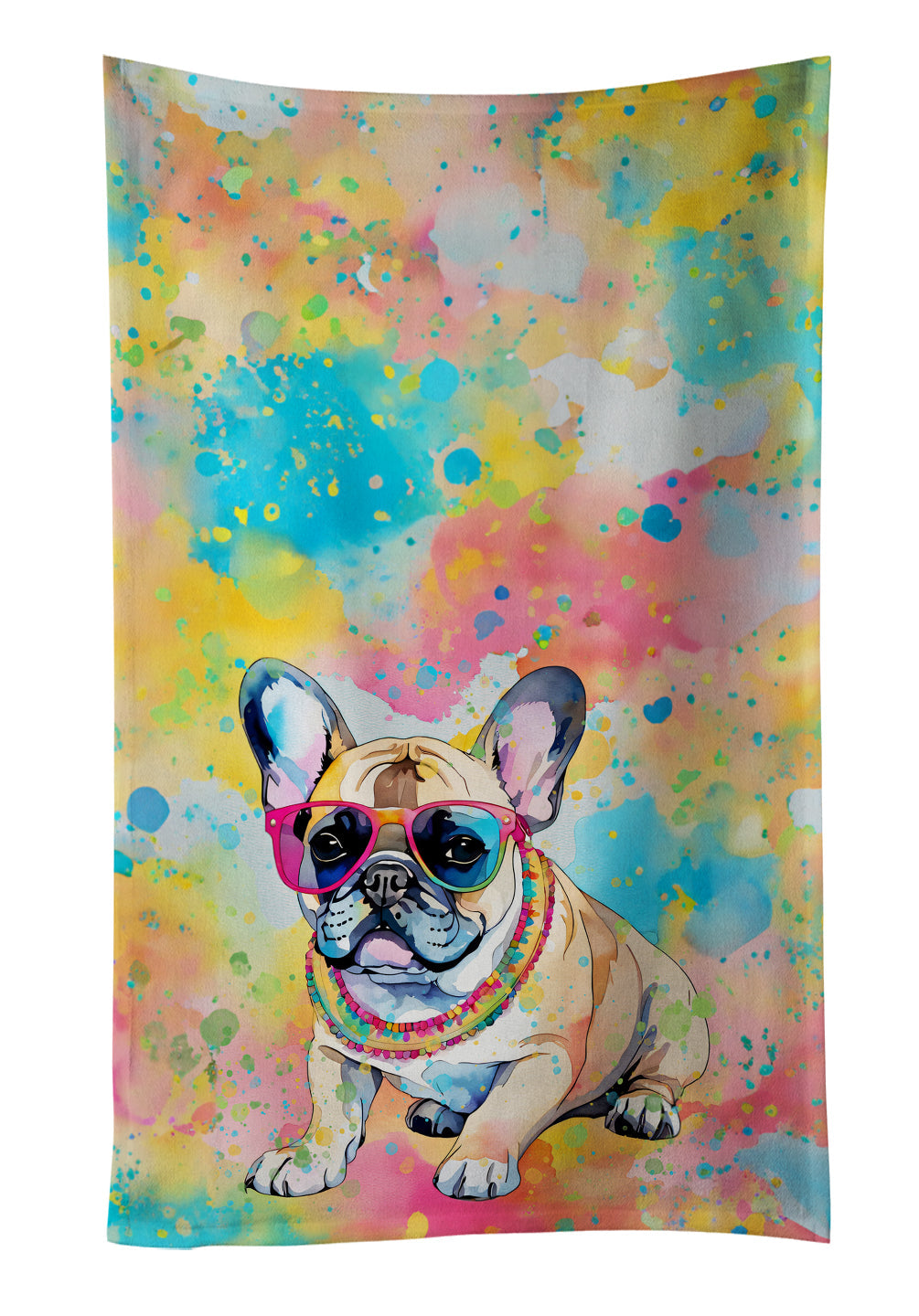 French Bulldog Hippie Dawg Kitchen Towel Velour Plush Front and Cotton Loop Back Machine Washable