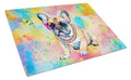 French Bulldog Hippie Dawg Cutting Board Tempered Glass Kitchen Cutting Surface, Heat Resistant Chopping, Non-Slip Feet, Food Prep & Serving