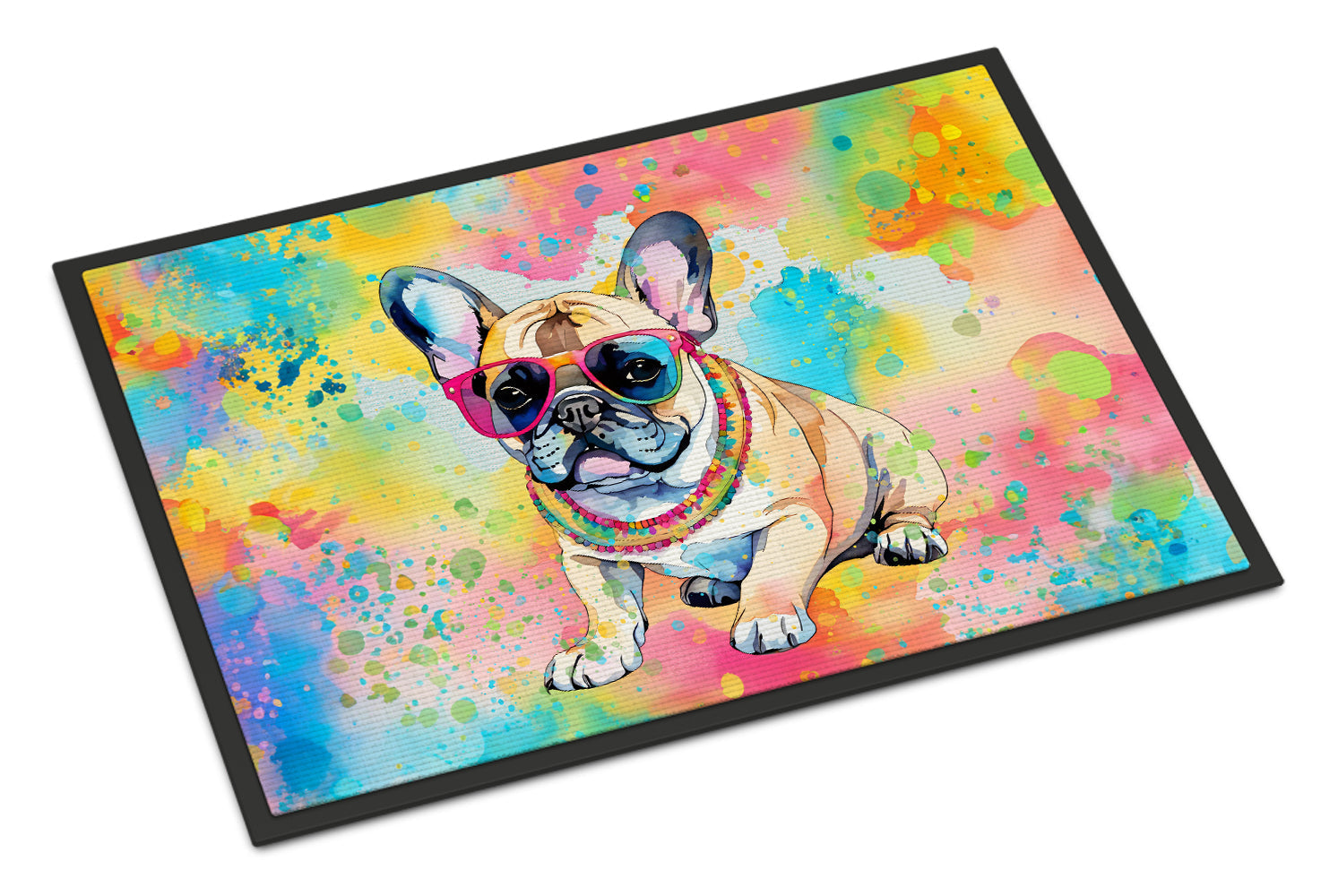 French Bulldog Hippie Dawg Doormat Indoor Outdoor 18H X 27W Front Door Mat Rugs for Entryway, Non Slip Washable