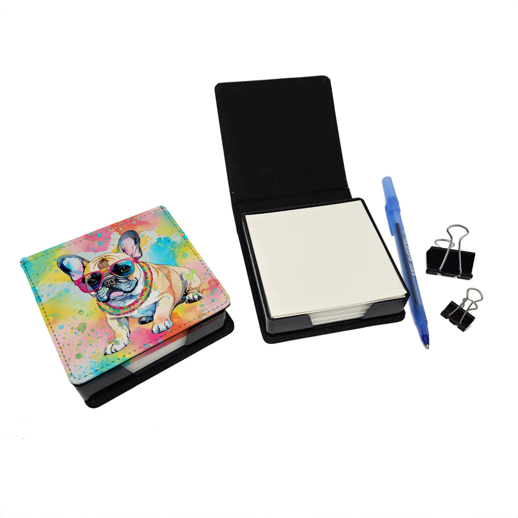 French Bulldog Hippie Dawg PU Leather Note Paper Holder with Artist-Designed Cover, Desk Accessory, Office Gift