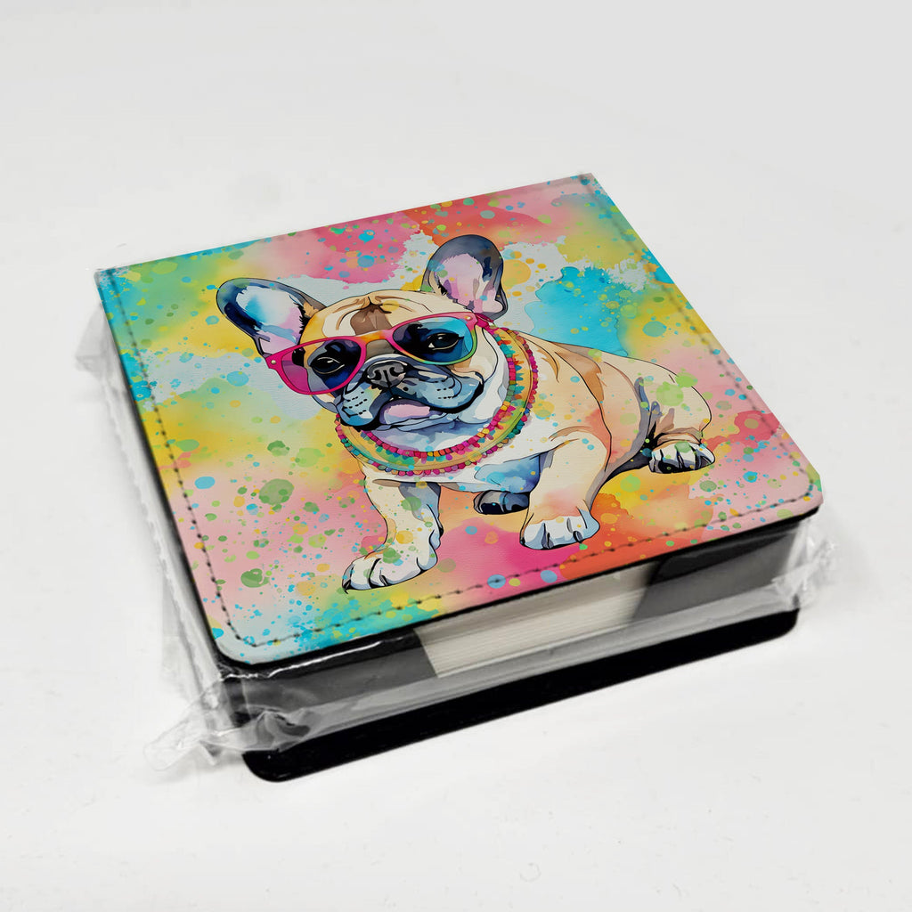 French Bulldog Hippie Dawg PU Leather Note Paper Holder with Artist-Designed Cover, Desk Accessory, Office Gift