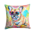 French Bulldog Hippie Dawg Decorative Throw Pillow 14x14 Indoor Outdoor Accent Cushion, Fabric Cover with Insert for Sofa, Bed, Porch & Living Room