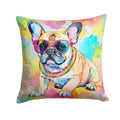 French Bulldog Hippie Dawg Decorative Throw Pillow 18x18 Indoor Outdoor Accent Cushion, Fabric Cover with Insert for Sofa, Bed, Porch & Living Room