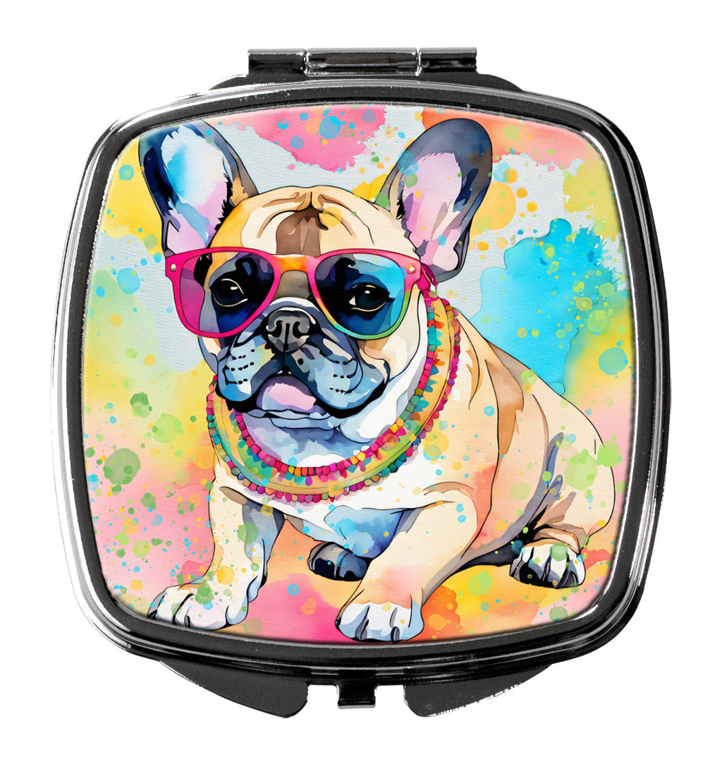 French Bulldog Hippie Dawg Compact Mirror Decorative Travel Makeup Mirror for Women Girls Gifts Pocket Makeup Mirror Folding Handheld