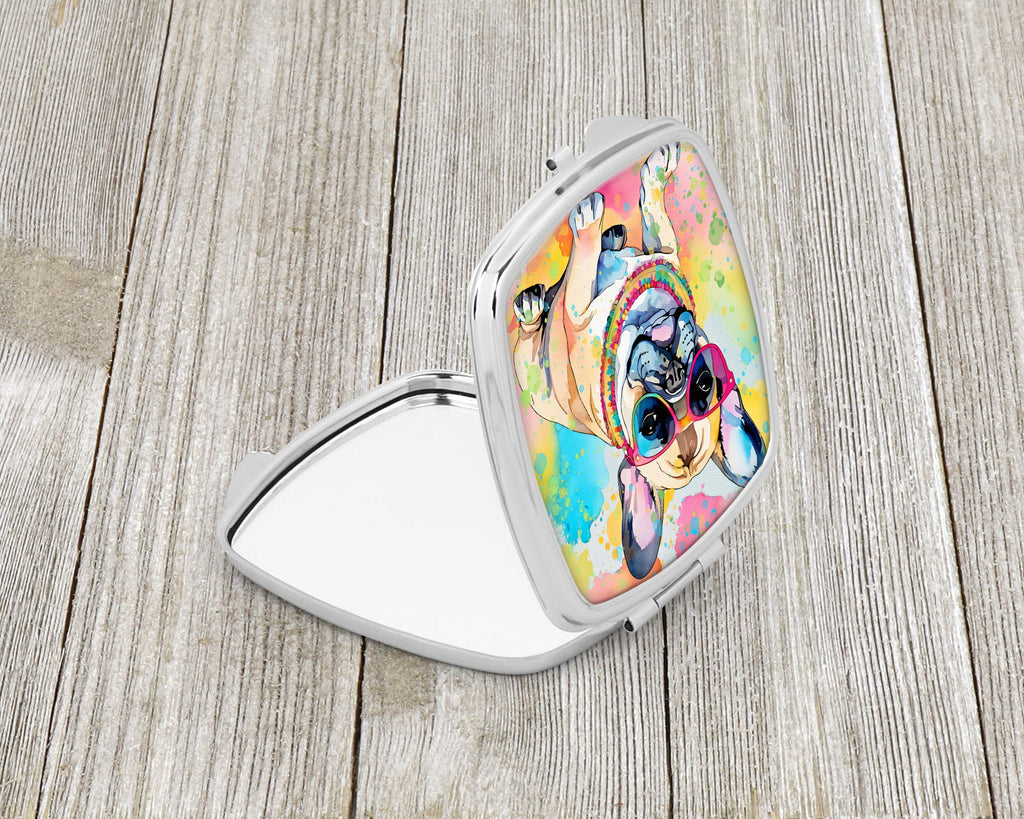 French Bulldog Hippie Dawg Compact Mirror Decorative Travel Makeup Mirror for Women Girls Gifts Pocket Makeup Mirror Folding Handheld