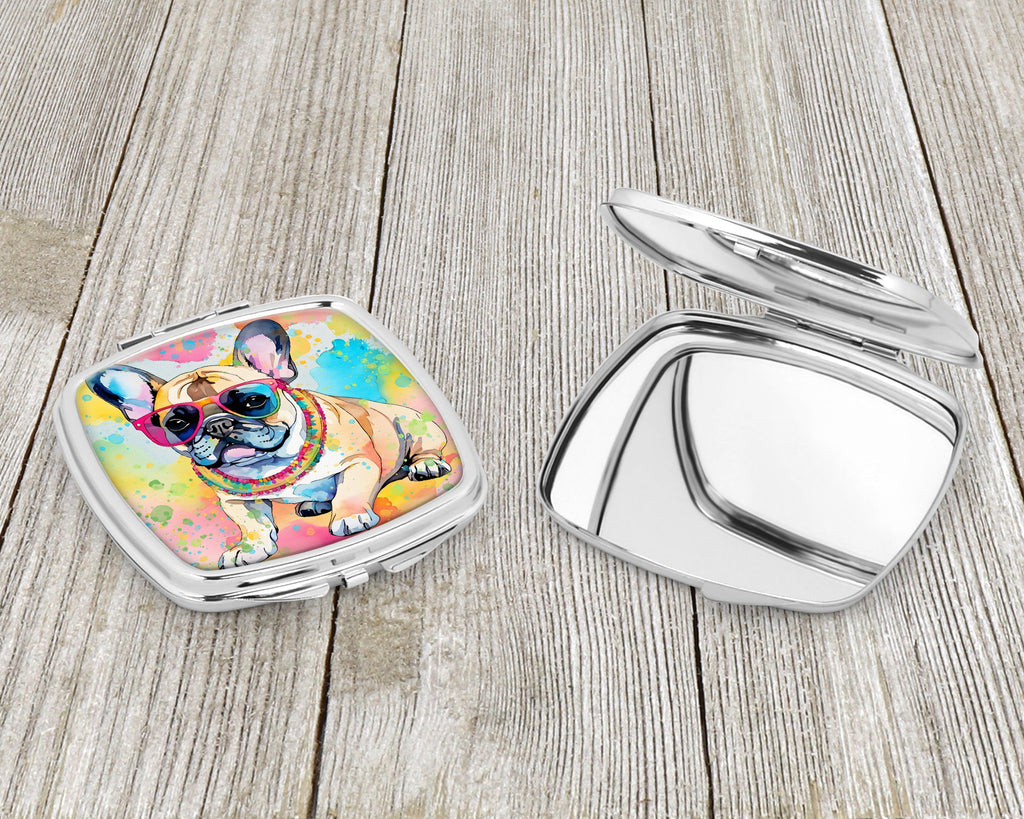 French Bulldog Hippie Dawg Compact Mirror Decorative Travel Makeup Mirror for Women Girls Gifts Pocket Makeup Mirror Folding Handheld