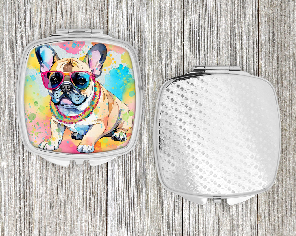 French Bulldog Hippie Dawg Compact Mirror Decorative Travel Makeup Mirror for Women Girls Gifts Pocket Makeup Mirror Folding Handheld