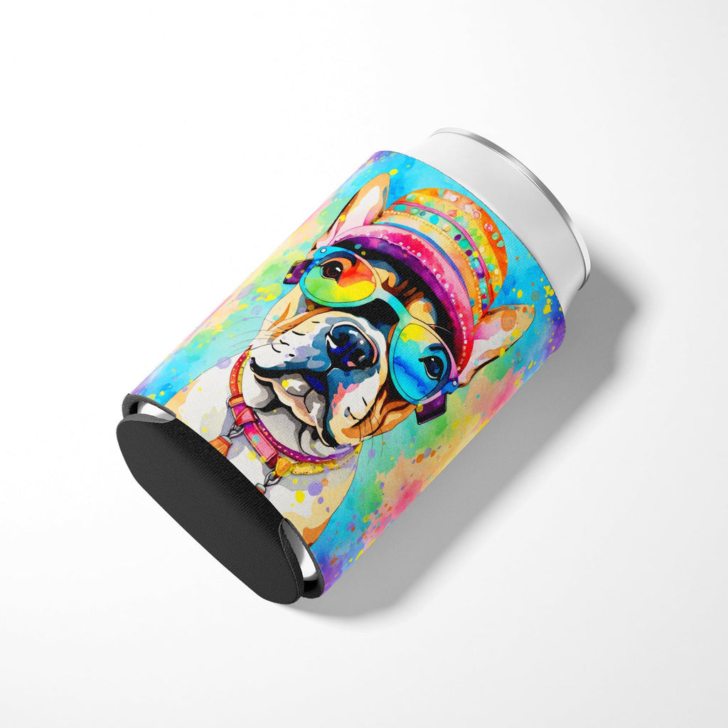 French Bulldog Hippie Dawg Can or Bottle Hugger Cooler Sleeve for Standard 12 oz Cans, Insulated Foam Beer & Soda Can Hugger Reusable