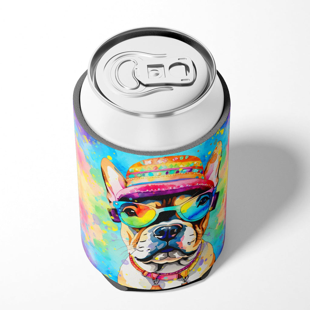 French Bulldog Hippie Dawg Can or Bottle Hugger Cooler Sleeve for Standard 12 oz Cans, Insulated Foam Beer & Soda Can Hugger Reusable