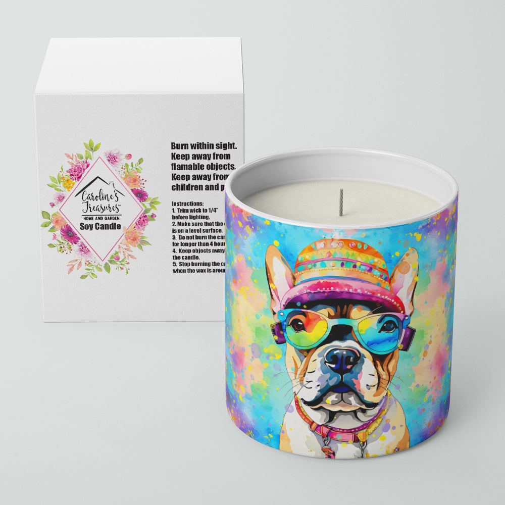 French Bulldog Hippie Dawg Decorative Soy Candle Nature Soy Wax Essential Oil Home Decor Ideal for Bedroom Kitchen Bath Office Gift, 10 oz