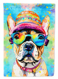 French Bulldog Hippie Dawg House Flag 28x40 Porch Sleeve Pole Decorative Outside Yard Banner Artwork Wall Hanging, Polyester
