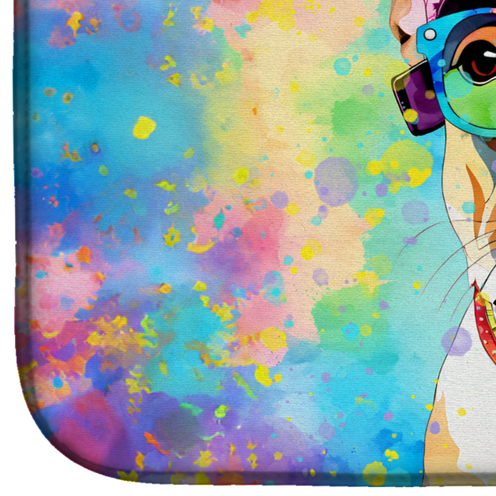 French Bulldog Hippie Dawg Dish Drying Mat Absorbent Dish Drying Mat Pad for Kitchen Counter Dish Drainer Mat for Countertop, 14 x 21", Multicolor