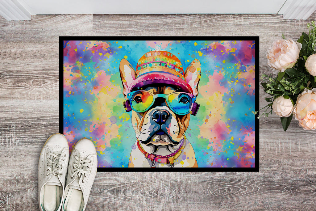 French Bulldog Hippie Dawg Doormat Indoor Outdoor 24H X 36W Front Door Mat Rugs for Entryway, Non Slip Washable Low Pile,