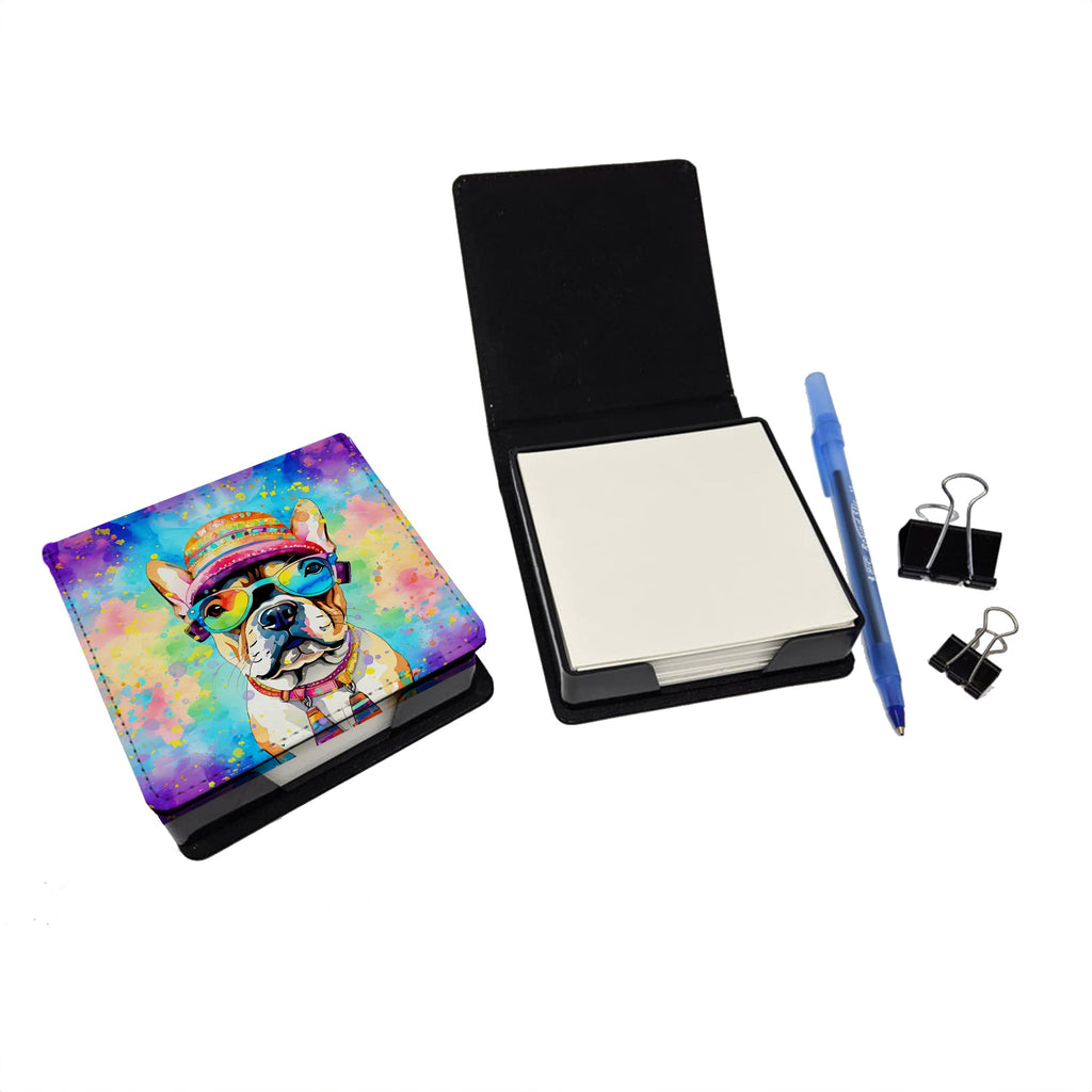 French Bulldog Hippie Dawg PU Leather Note Paper Holder with Artist-Designed Cover, Desk Accessory, Office Gift