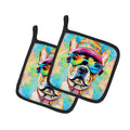 French Bulldog Hippie Dawg Pot Holder Set of 2 Heat Resistant Quilted Hot Pads 7.5 x 7.5 Inch, Insulated Kitchen Trivets for Cooking & Baking