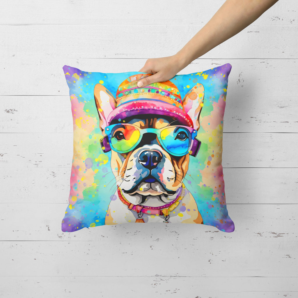 French Bulldog Hippie Dawg Decorative Throw Pillow 18x18 Indoor Outdoor Accent Cushion, Fabric Cover with Insert for Sofa, Bed, Porch & Living Room
