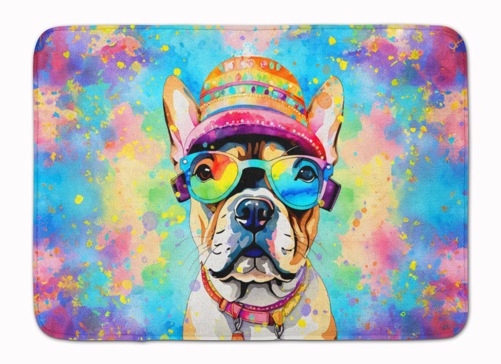 French Bulldog Hippie Dawg Memory Foam Kitchen Mat Machine Washable Anti-Fatigue Cushion Comfort Bath or Kitchen Rug