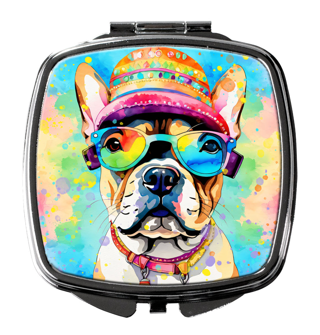 French Bulldog Hippie Dawg Compact Mirror Decorative Travel Makeup Mirror for Women Girls Gifts Pocket Makeup Mirror Folding Handheld