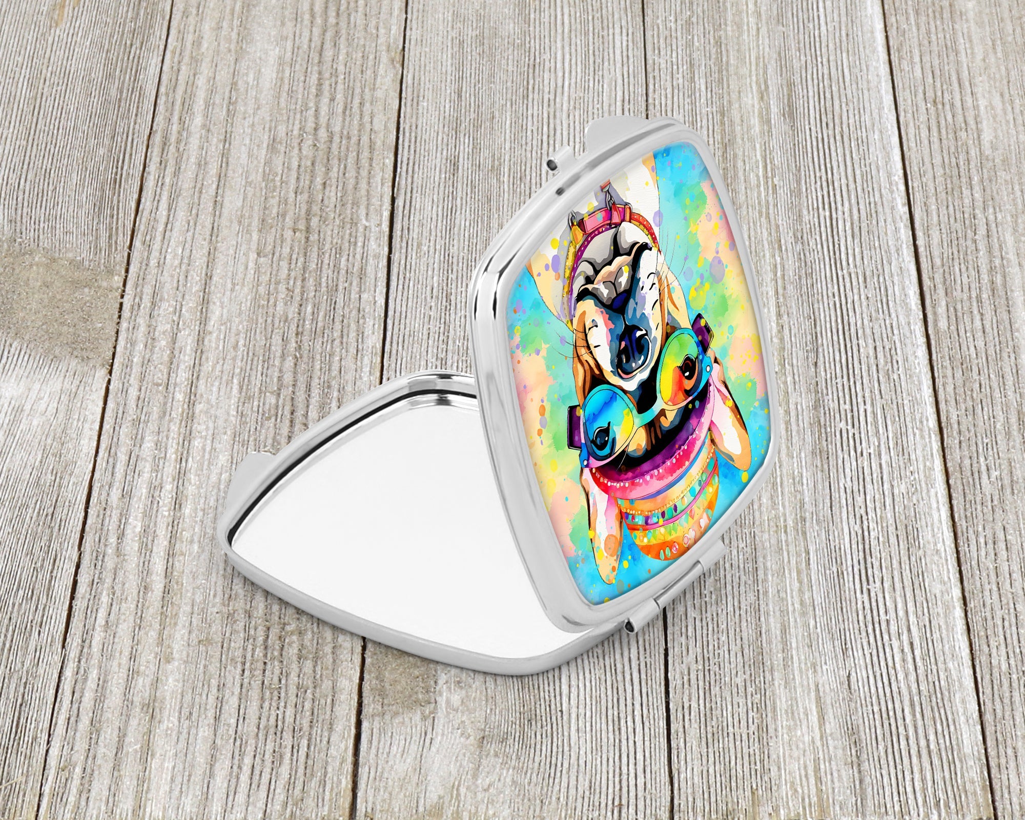 French Bulldog Hippie Dawg Compact Mirror Decorative Travel Makeup Mirror for Women Girls Gifts Pocket Makeup Mirror Folding Handheld