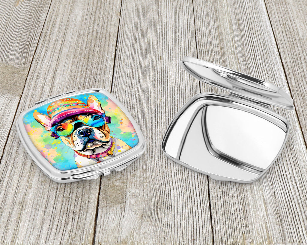 French Bulldog Hippie Dawg Compact Mirror Decorative Travel Makeup Mirror for Women Girls Gifts Pocket Makeup Mirror Folding Handheld