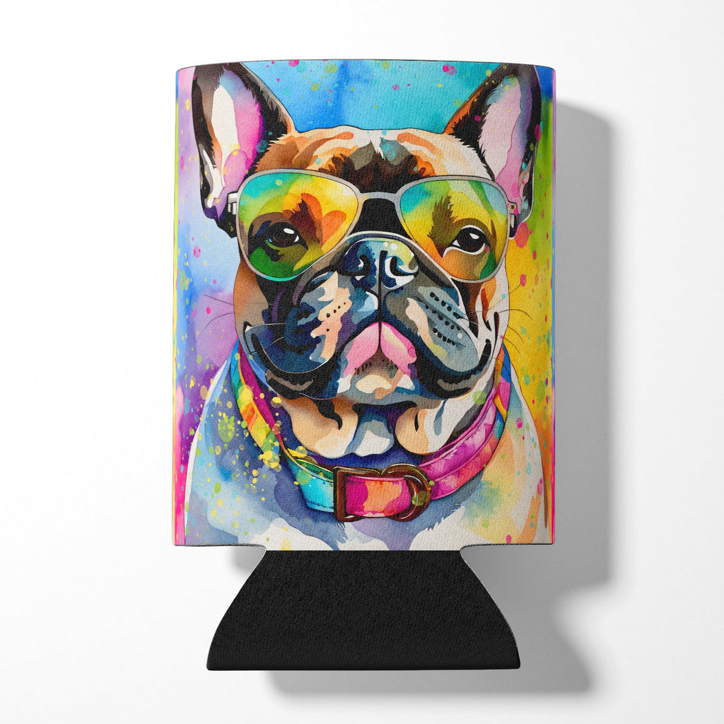 French Bulldog Hippie Dawg Can or Bottle Hugger Cooler Sleeve for Standard 12 oz Cans, Insulated Foam Beer & Soda Can Hugger Reusable