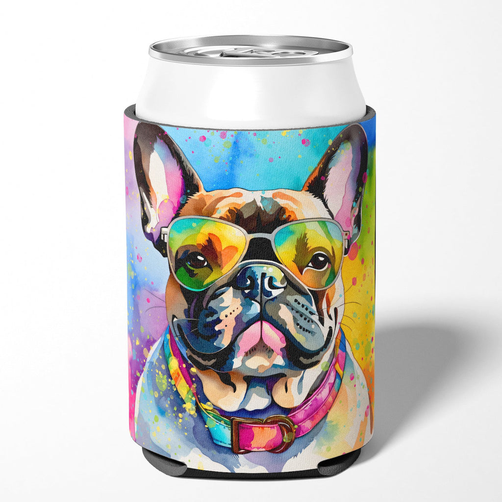 French Bulldog Hippie Dawg Can or Bottle Hugger Cooler Sleeve for Standard 12 oz Cans, Insulated Foam Beer & Soda Can Hugger Reusable