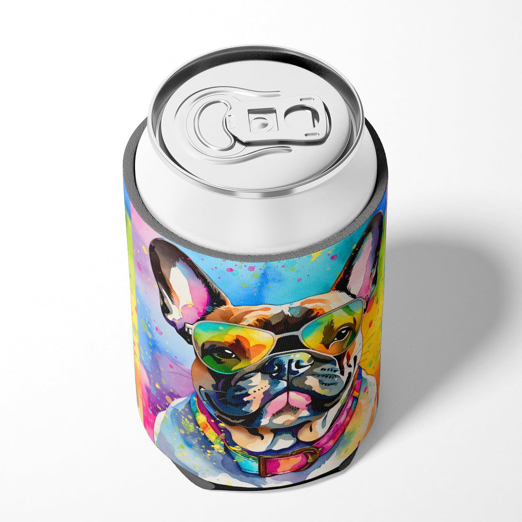 French Bulldog Hippie Dawg Can or Bottle Hugger Cooler Sleeve for Standard 12 oz Cans, Insulated Foam Beer & Soda Can Hugger Reusable