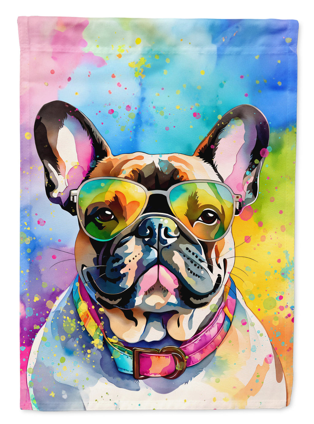 French Bulldog Hippie Dawg House Flag 28x40 Porch Sleeve Pole Decorative Outside Yard Banner Artwork Wall Hanging, Polyester