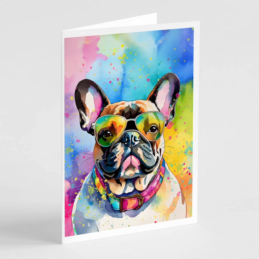 French Bulldog Hippie Dawg Greeting Cards Pack of 8 Blank Cards with Envelopes Whimsical A7 Size 5x7