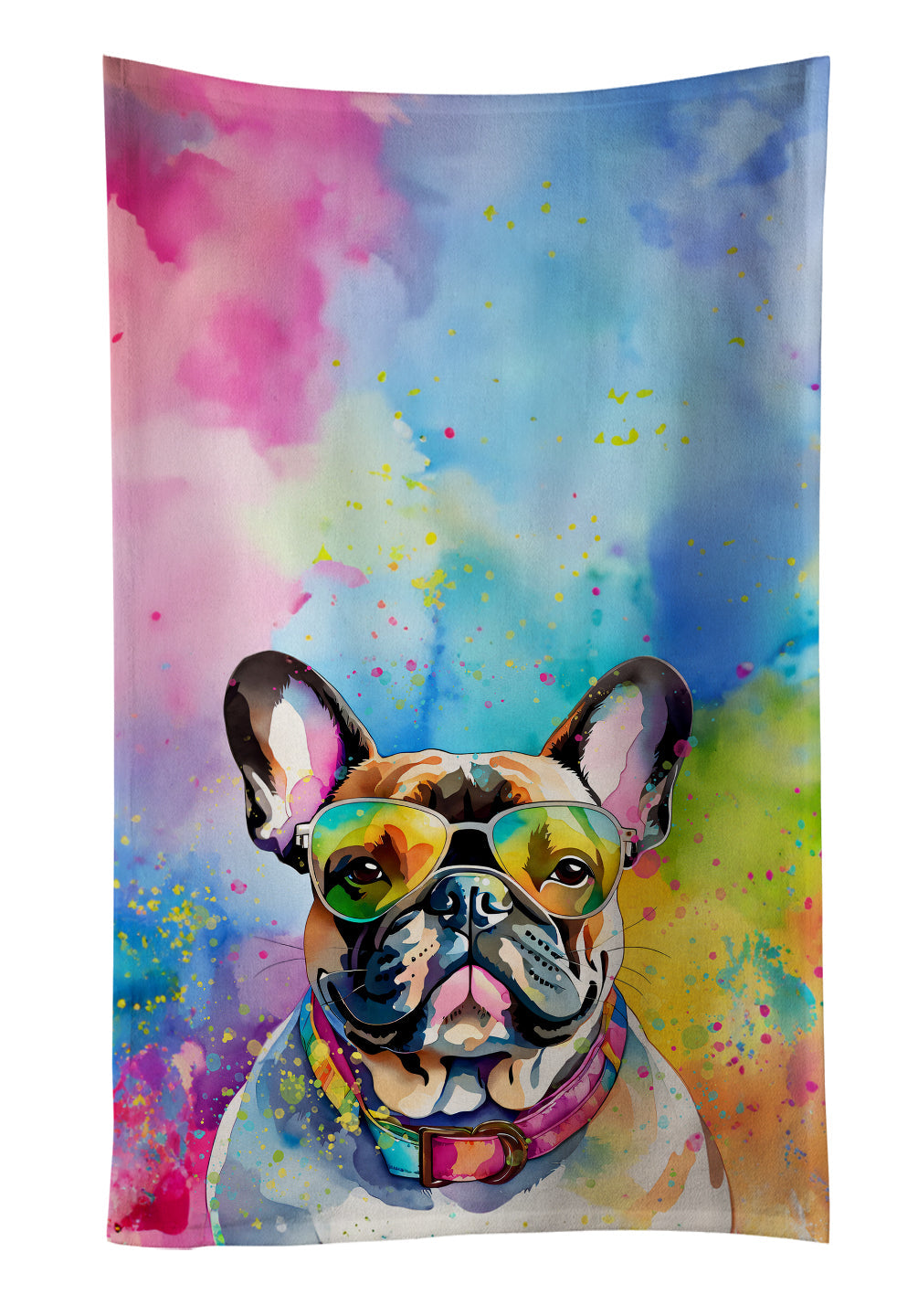 French Bulldog Hippie Dawg Kitchen Towel Velour Plush Front and Cotton Loop Back Machine Washable