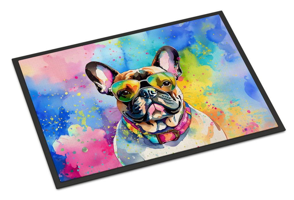 French Bulldog Hippie Dawg Doormat Indoor Outdoor 18H X 27W Front Door Mat Rugs for Entryway, Non Slip Washable