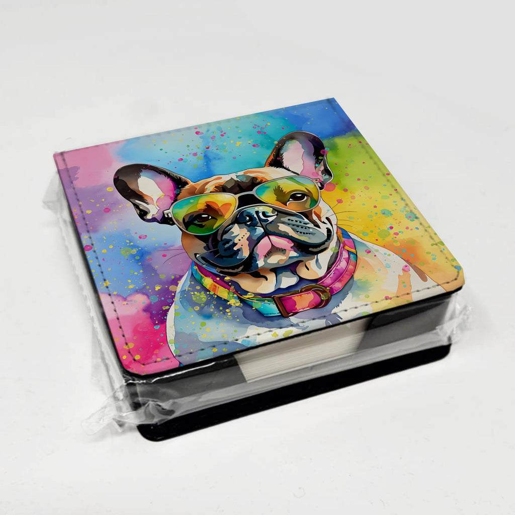 French Bulldog Hippie Dawg PU Leather Note Paper Holder with Artist-Designed Cover, Desk Accessory, Office Gift
