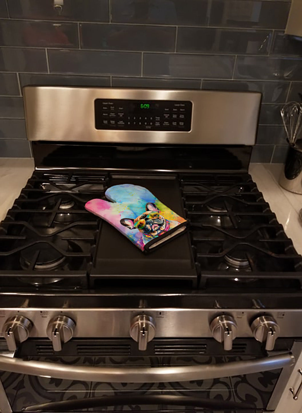 French Bulldog Hippie Dawg Oven Mitt Heat Resistant Thick Oven Mitt for Hot Pans and Oven, Kitchen Mitt Protect Hands, Cooking Baking Glove