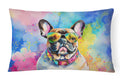 French Bulldog Hippie Dawg Decorative Throw Pillow 12x16 Indoor Outdoor Accent Cushion, Fabric Cover with Insert for Sofa, Bed, Porch & Living Room