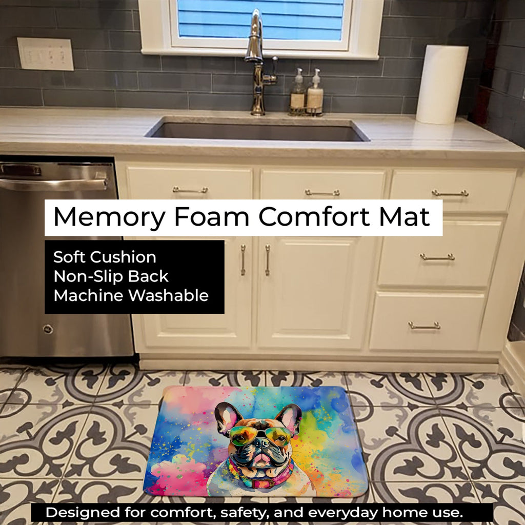 French Bulldog Hippie Dawg Memory Foam Kitchen Mat Machine Washable Anti-Fatigue Cushion Comfort Bath or Kitchen Rug