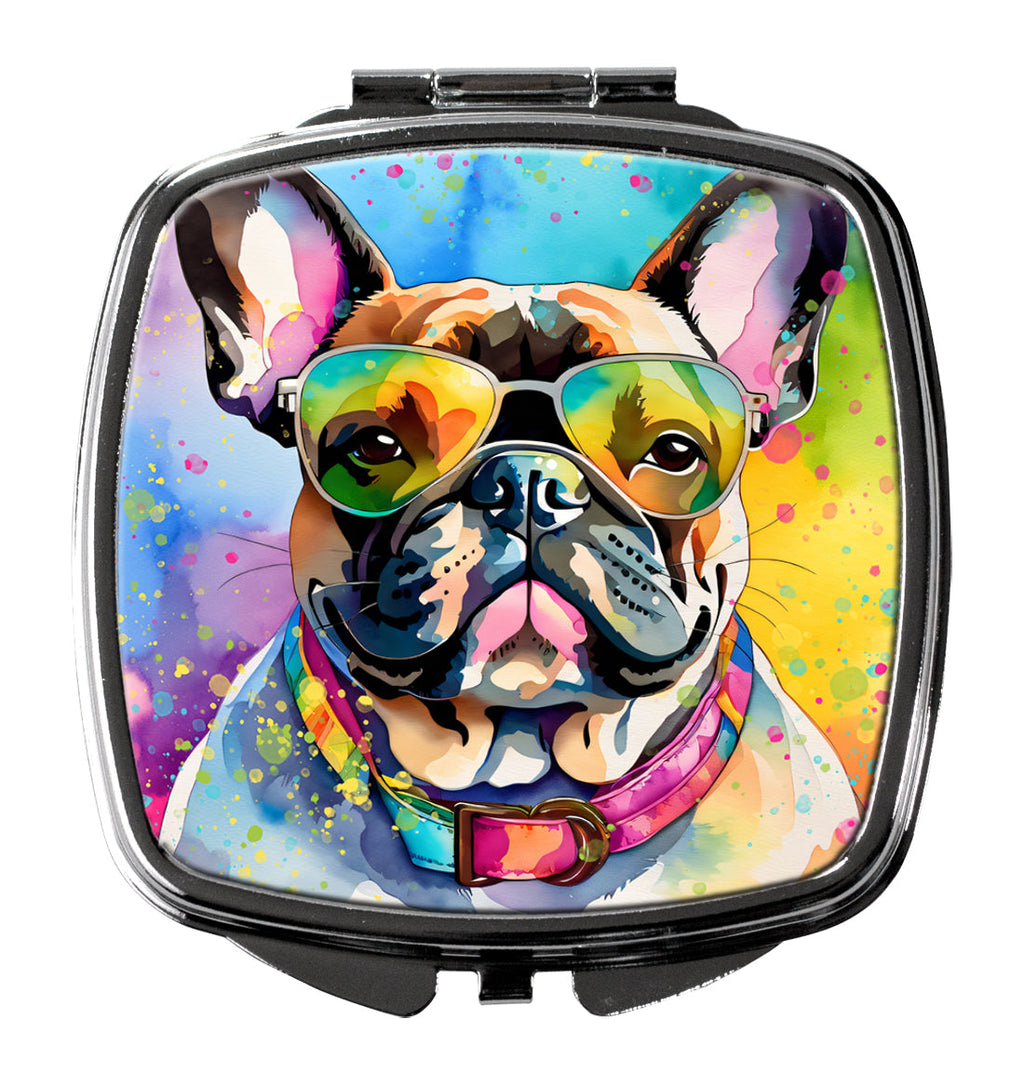 French Bulldog Hippie Dawg Compact Mirror Decorative Travel Makeup Mirror for Women Girls Gifts Pocket Makeup Mirror Folding Handheld
