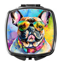 French Bulldog Hippie Dawg Compact Mirror Decorative Travel Makeup Mirror for Women Girls Gifts Pocket Makeup Mirror Folding Handheld