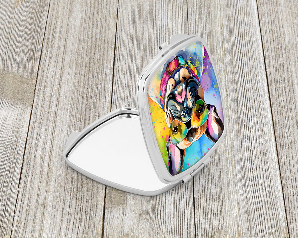French Bulldog Hippie Dawg Compact Mirror Decorative Travel Makeup Mirror for Women Girls Gifts Pocket Makeup Mirror Folding Handheld
